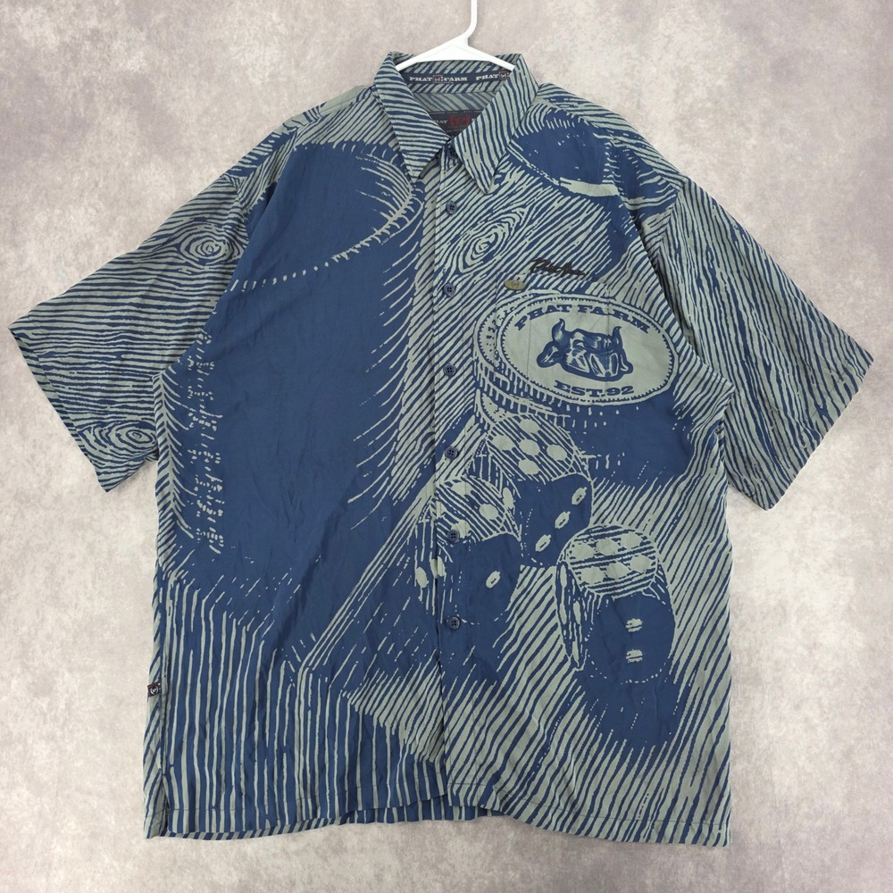 Vintage Phat Farm Button Down Shirt Mens XXL Short Sleeve Blue Dice Graphic Y2K